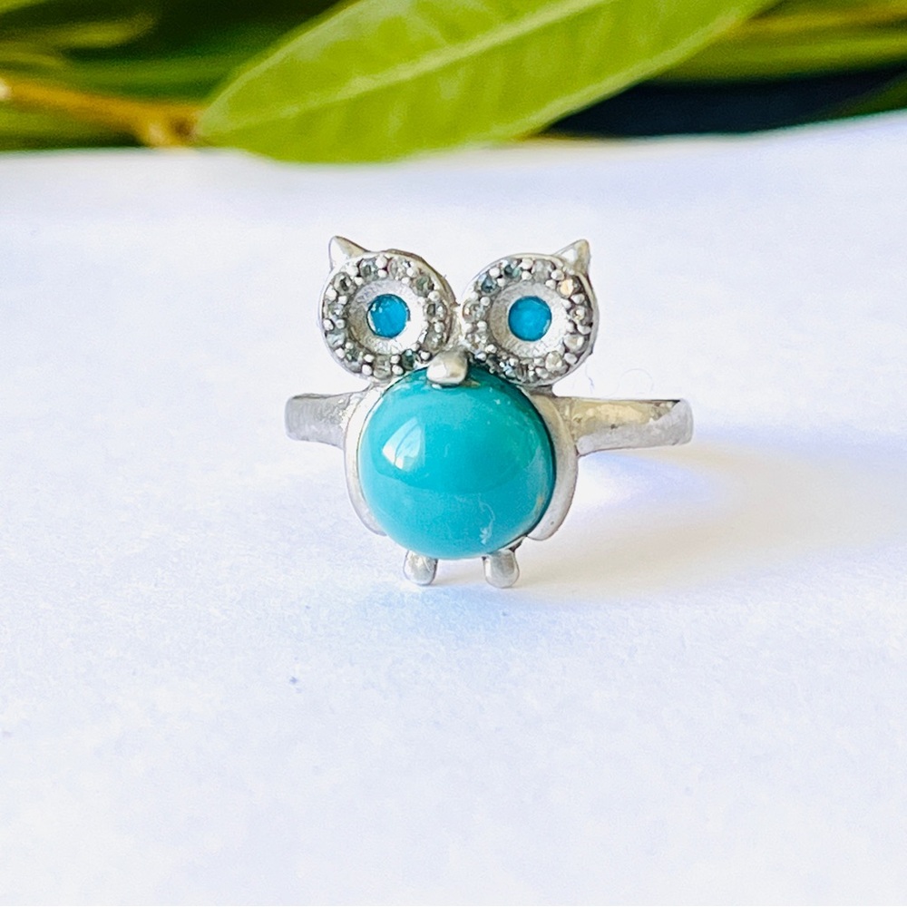Natural Gemstone Blue Turquoise Owl Ring,Cheap Value For Money Unique jewelry